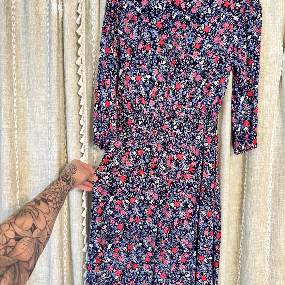 Mauve Long Sleeve Floral Dress - Red and Blue